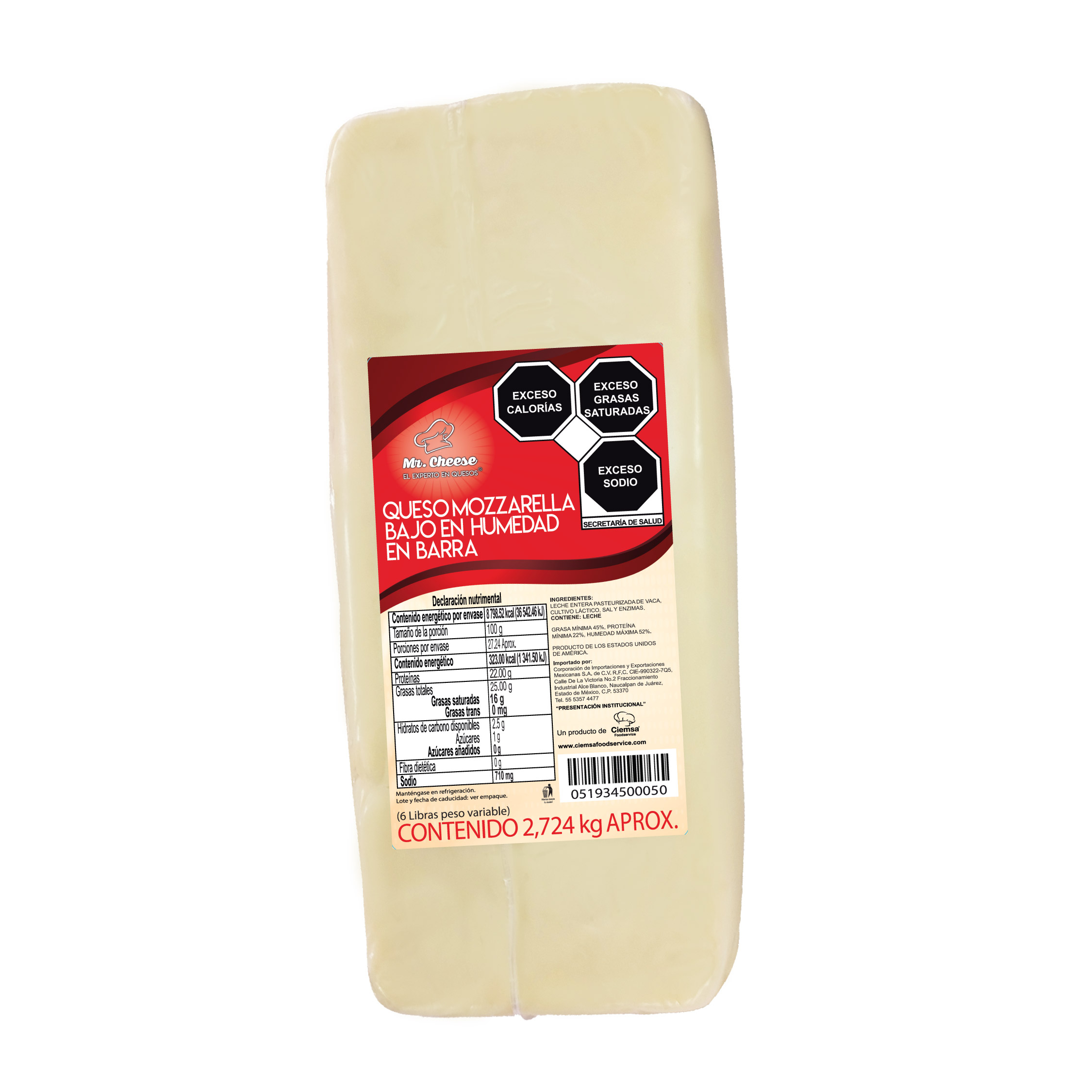 G50005 MOZZARELLA BARRA CIEMSA FOODSERVICE